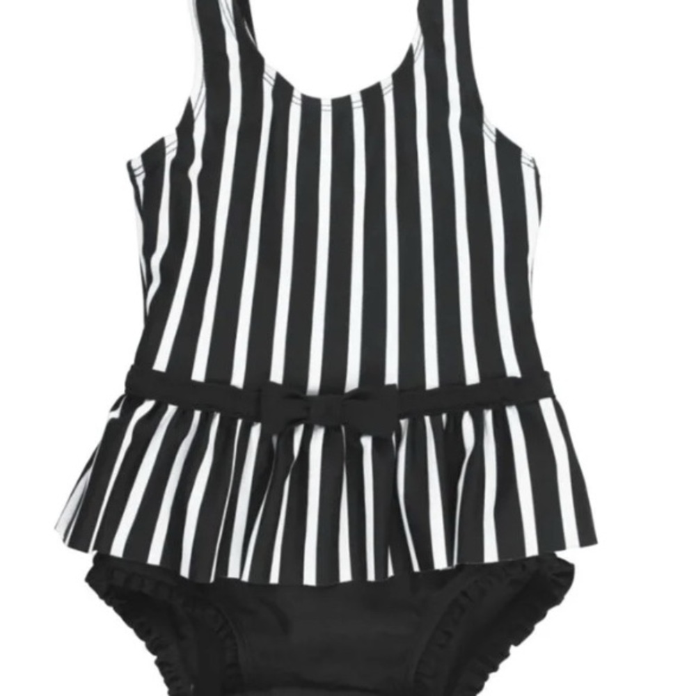 Ruffle Butts Black and White Striped 2T Swimsuit